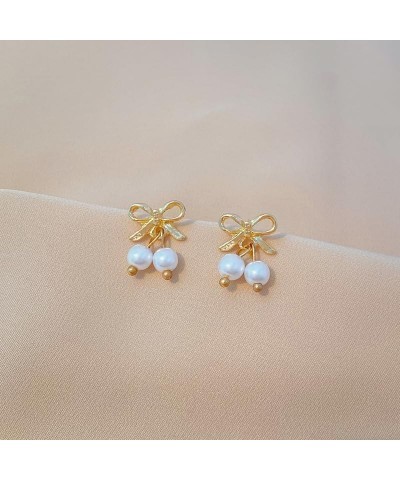 Bow Earrings Pearl Drop Earrings for Women Girls Cute Rhinestone Dangle Long Tassel Earrings Gifts for Her Christmas Bow-u $7...