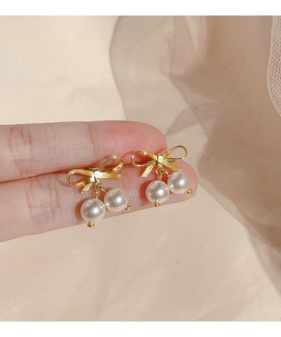 Bow Earrings Pearl Drop Earrings for Women Girls Cute Rhinestone Dangle Long Tassel Earrings Gifts for Her Christmas Bow-u $7...