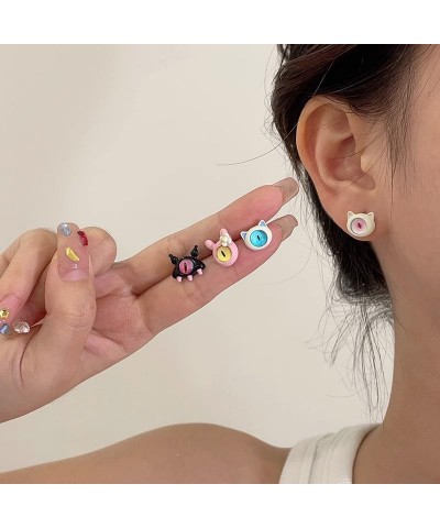 Enamel Little Monster Rings Cute Cat Stud Earrings Cartoon Resin Earrings Rabbit Finger Rings Adjustable Monster Open Rings A...