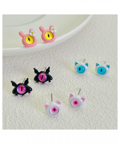 Enamel Little Monster Rings Cute Cat Stud Earrings Cartoon Resin Earrings Rabbit Finger Rings Adjustable Monster Open Rings A...