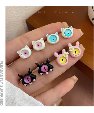 Enamel Little Monster Rings Cute Cat Stud Earrings Cartoon Resin Earrings Rabbit Finger Rings Adjustable Monster Open Rings A...