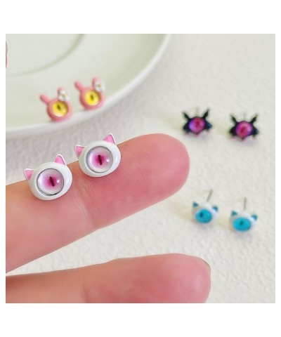 Enamel Little Monster Rings Cute Cat Stud Earrings Cartoon Resin Earrings Rabbit Finger Rings Adjustable Monster Open Rings A...