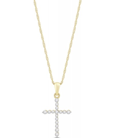 10K Yellow Gold 1/4 Cttw Natural White Round Diamond Cross Pendant Necklace 18" Rope Chain $82.00 Necklaces