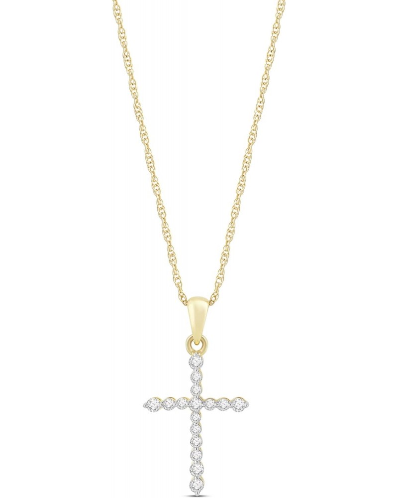 10K Yellow Gold 1/4 Cttw Natural White Round Diamond Cross Pendant Necklace 18" Rope Chain $82.00 Necklaces