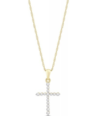 10K Yellow Gold 1/4 Cttw Natural White Round Diamond Cross Pendant Necklace 18" Rope Chain $82.00 Necklaces