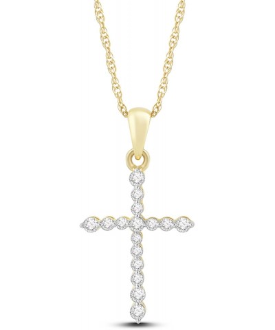 10K Yellow Gold 1/4 Cttw Natural White Round Diamond Cross Pendant Necklace 18" Rope Chain $82.00 Necklaces