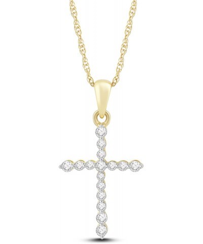 10K Yellow Gold 1/4 Cttw Natural White Round Diamond Cross Pendant Necklace 18" Rope Chain $82.00 Necklaces