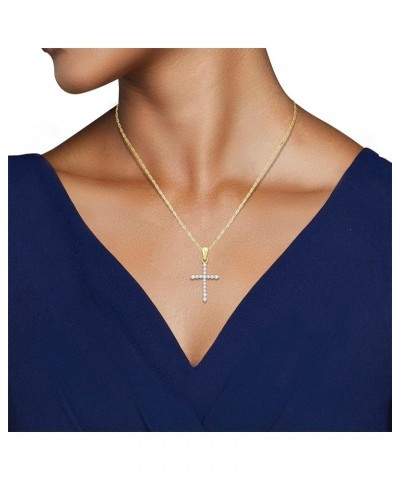 10K Yellow Gold 1/4 Cttw Natural White Round Diamond Cross Pendant Necklace 18" Rope Chain $82.00 Necklaces