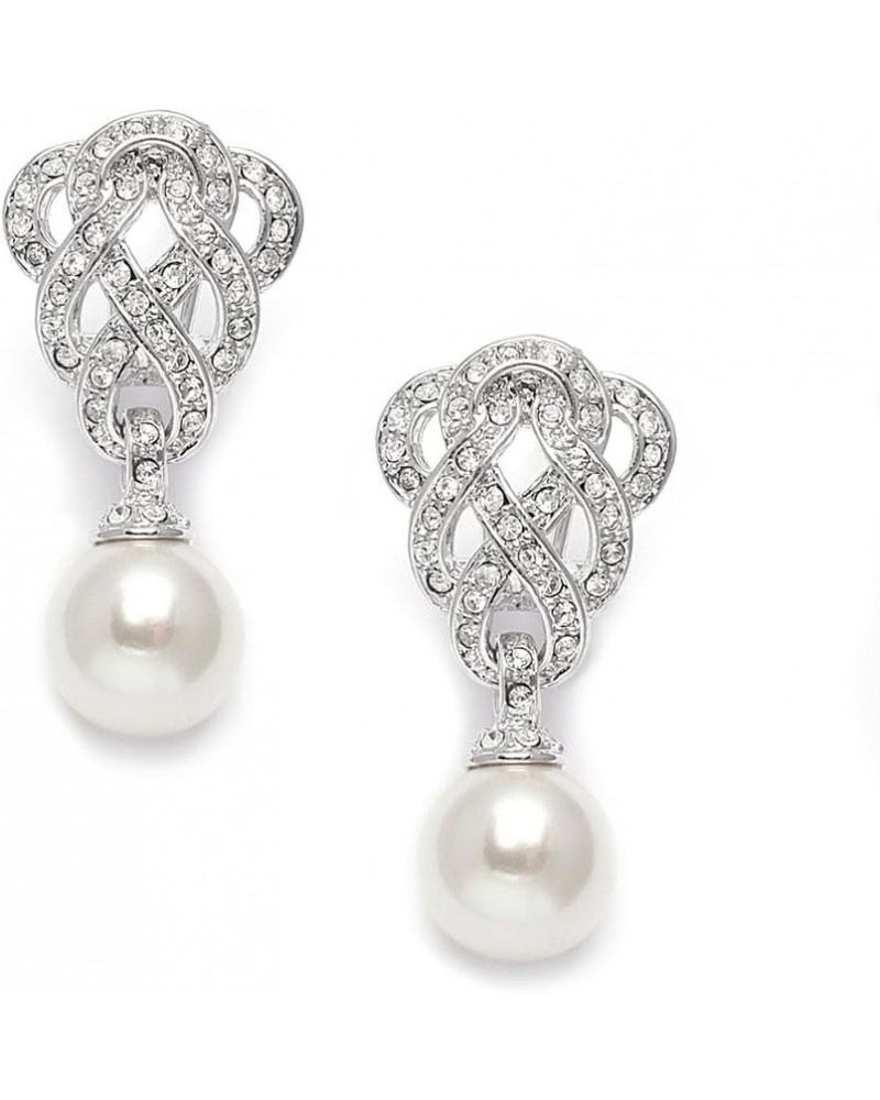 Vintage Art Deco Pearl Clip On Earrings for Wedding, Brides & Mother of Bride - CZ Pave Accent $15.59 Earrings