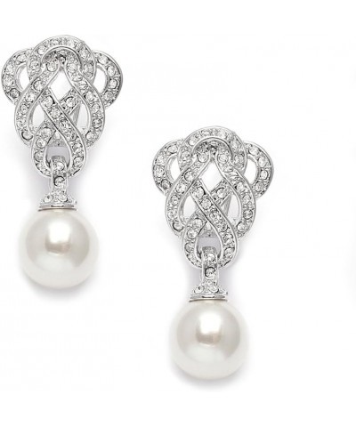 Vintage Art Deco Pearl Clip On Earrings for Wedding, Brides & Mother of Bride - CZ Pave Accent $15.59 Earrings