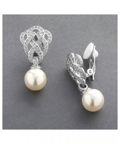 Vintage Art Deco Pearl Clip On Earrings for Wedding, Brides & Mother of Bride - CZ Pave Accent $15.59 Earrings