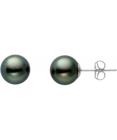 14k Gold AAAA Quality Japanese Black Akoya Cultured Pearl Stud Earrings for Women - White Gold 6.5-7mm $41.60 Earrings