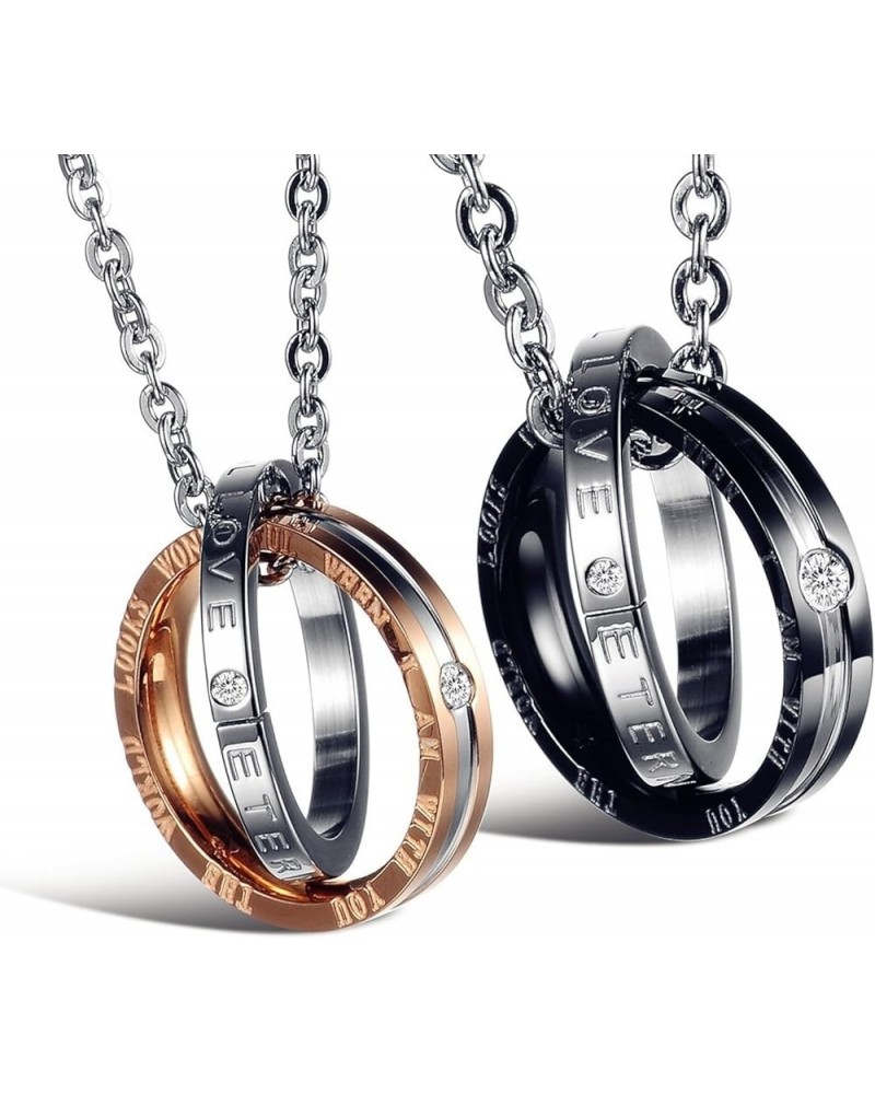 His & Hers Matching Set Titanium Stainless Steel Couple Pendant Necklace Korean Love Style with a Lucky Bean Eternal Love $11...