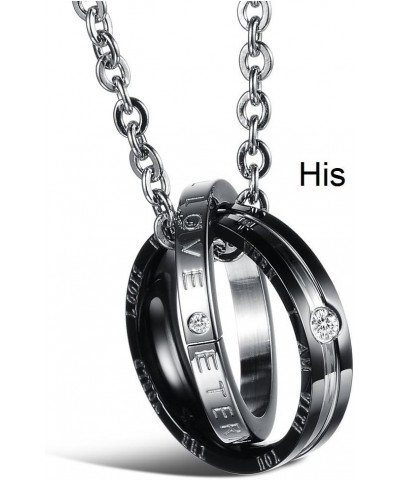 His & Hers Matching Set Titanium Stainless Steel Couple Pendant Necklace Korean Love Style with a Lucky Bean Eternal Love $11...