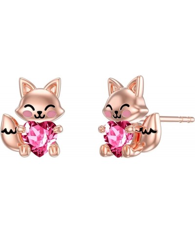 Fox Earrings for Women 925 Sterling Silver Cute Fox Holding Heart Stud Earrings July $18.55 Earrings