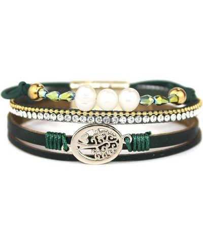 Multilayer Leather Wrap Bracelet Boho Leather Cuff Bangle Bracelet for Women Tree of Life/Pearl- Green $9.68 Bracelets