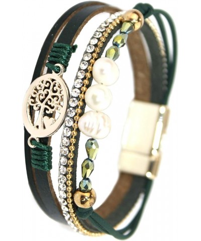 Multilayer Leather Wrap Bracelet Boho Leather Cuff Bangle Bracelet for Women Tree of Life/Pearl- Green $9.68 Bracelets