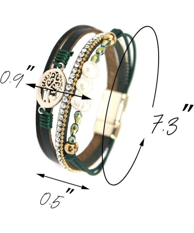 Multilayer Leather Wrap Bracelet Boho Leather Cuff Bangle Bracelet for Women Tree of Life/Pearl- Green $9.68 Bracelets