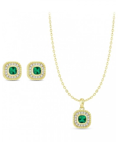 Square Cubic Zirconia Bridesmaid Necklace Earrings Jewelry Set for Women Wedding Daily Birthday Gift emerald $10.43 Jewelry Sets