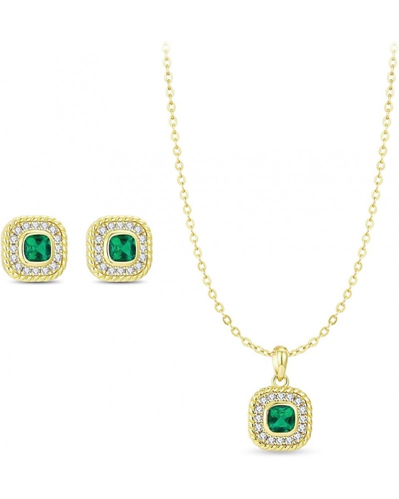 Square Cubic Zirconia Bridesmaid Necklace Earrings Jewelry Set for Women Wedding Daily Birthday Gift emerald $10.43 Jewelry Sets