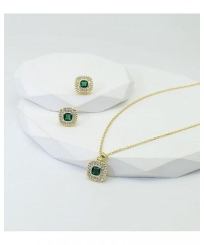 Square Cubic Zirconia Bridesmaid Necklace Earrings Jewelry Set for Women Wedding Daily Birthday Gift emerald $10.43 Jewelry Sets