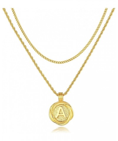 Dainty Gold Layered Initial Necklaces for Women, 14K Gold Plated Personalized A-Z Letter Medallion Coin Pendant with Adjustab...