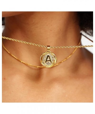 Dainty Gold Layered Initial Necklaces for Women, 14K Gold Plated Personalized A-Z Letter Medallion Coin Pendant with Adjustab...