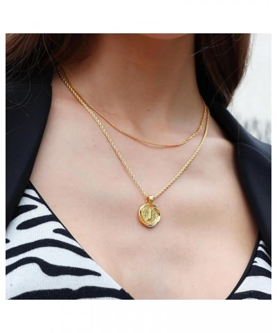 Dainty Gold Layered Initial Necklaces for Women, 14K Gold Plated Personalized A-Z Letter Medallion Coin Pendant with Adjustab...