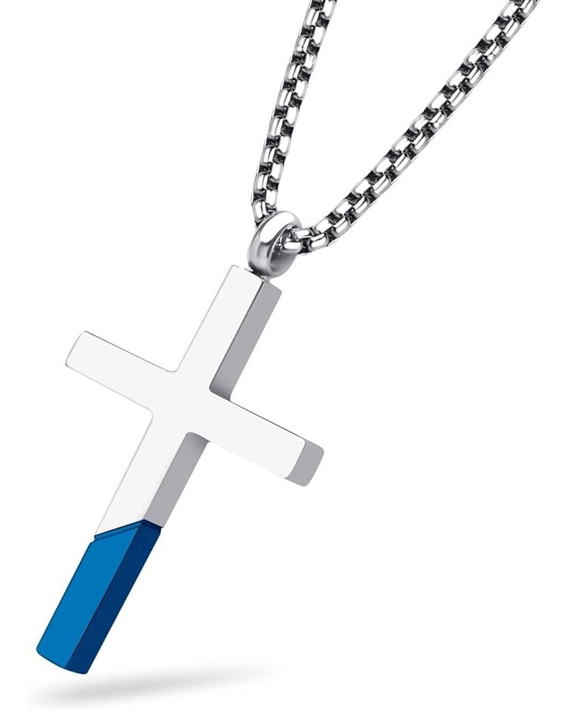 Cross Necklace for Men Women, Stainless Steel Pendant with 16-24” Chain Silver / Blue 16.0 Inches $12.53 Necklaces