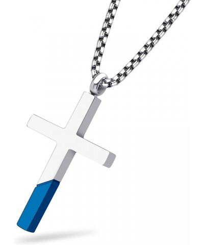 Cross Necklace for Men Women, Stainless Steel Pendant with 16-24” Chain Silver / Blue 16.0 Inches $12.53 Necklaces