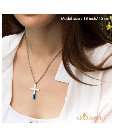 Cross Necklace for Men Women, Stainless Steel Pendant with 16-24” Chain Silver / Blue 16.0 Inches $12.53 Necklaces