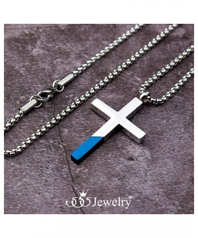 Cross Necklace for Men Women, Stainless Steel Pendant with 16-24” Chain Silver / Blue 16.0 Inches $12.53 Necklaces