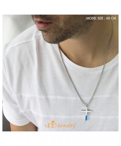 Cross Necklace for Men Women, Stainless Steel Pendant with 16-24” Chain Silver / Blue 16.0 Inches $12.53 Necklaces