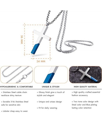 Cross Necklace for Men Women, Stainless Steel Pendant with 16-24” Chain Silver / Blue 16.0 Inches $12.53 Necklaces