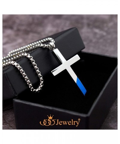 Cross Necklace for Men Women, Stainless Steel Pendant with 16-24” Chain Silver / Blue 16.0 Inches $12.53 Necklaces