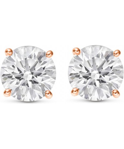 Natural Round Brilliant Solitaire Diamond Stud Earrings for Women 4 Prong Push Back (G-H Color SI2-I1 Clarity) Rose Gold 0.5 ...