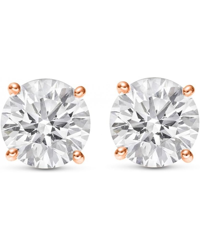 Natural Round Brilliant Solitaire Diamond Stud Earrings for Women 4 Prong Push Back (G-H Color SI2-I1 Clarity) Rose Gold 0.5 ...