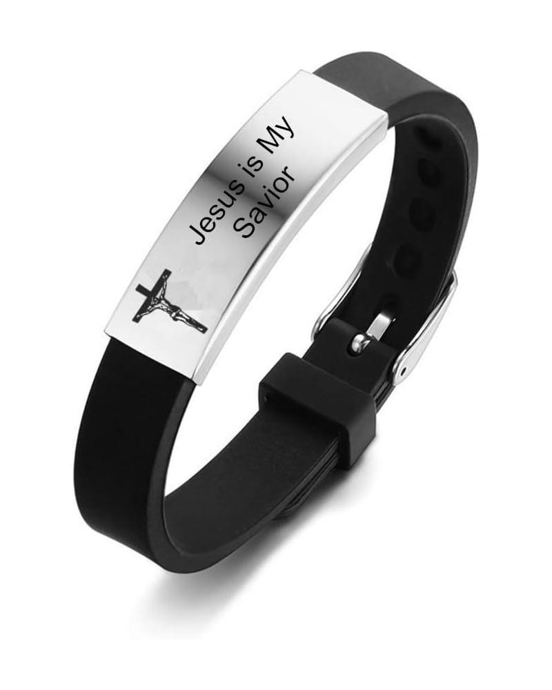 Christian Jesus is My Savior Cuff Bracelets for Men Women,Stainless Steel Adjust Silicone Christ Jesus Wristband Religious Go...