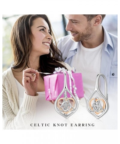 Gold/Rose Gold Celtic Earrings 925 Sterling Silver Hypoallergenic Leverback Dangle Earrings Vintage Trinity Earrings Irish Kn...