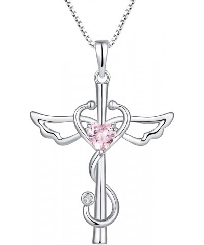 Stethoscope Cross Pendant Necklace 925 Sterling Silver Angel Wings Heart Nurse Jewelry for Women 10-Pink Tourmaline-Oct $23.6...