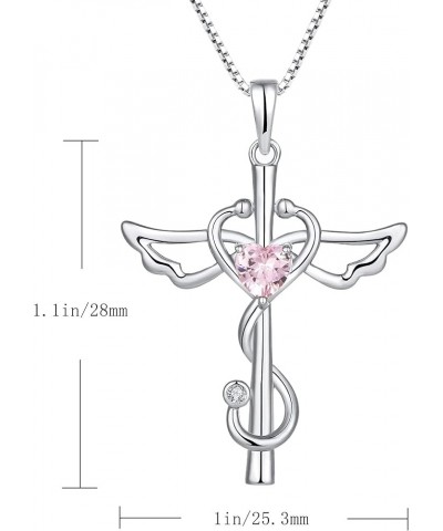 Stethoscope Cross Pendant Necklace 925 Sterling Silver Angel Wings Heart Nurse Jewelry for Women 10-Pink Tourmaline-Oct $23.6...