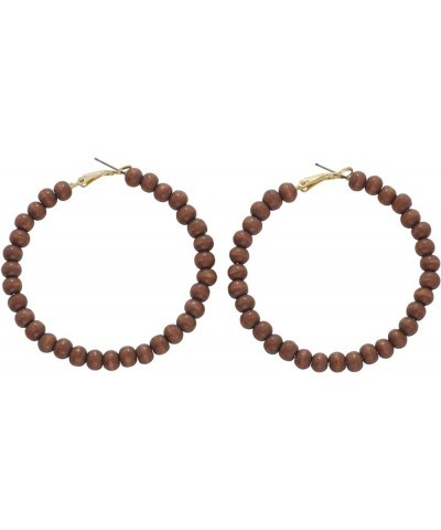 Wooden Beaded Hoop Big Earrings Bohemian Circle Round Bead Earrings Circle Drop Dangle Earrings Jewelry For Women Girls Brown...