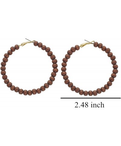 Wooden Beaded Hoop Big Earrings Bohemian Circle Round Bead Earrings Circle Drop Dangle Earrings Jewelry For Women Girls Brown...