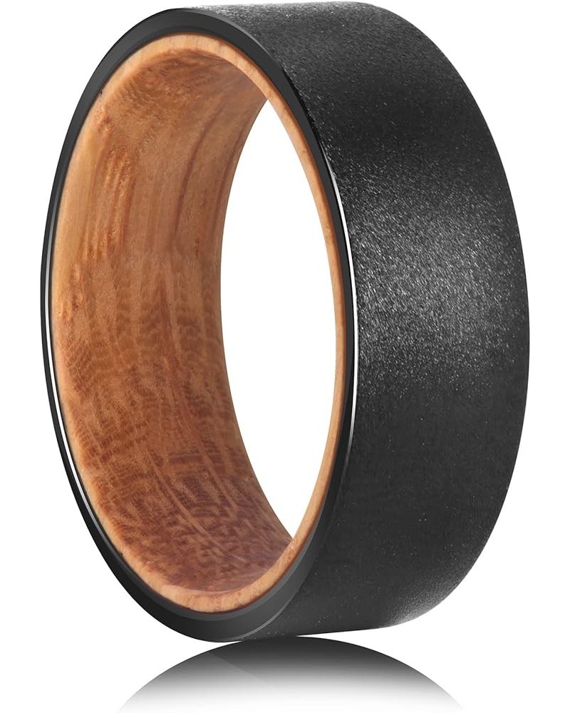 Tungsten Rings for Men Womens 8mm Black Silver Fashion Promise Wedding Band Carbide Inner Hole Inlaid Whiskey Barrel Wood Cha...