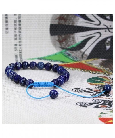 Natural Gemstone 8mm Round Beads Adjustable Braided Macrame Tassels Chakra Reiki Bracelet Blue Sea Sediment $7.45 Bracelets