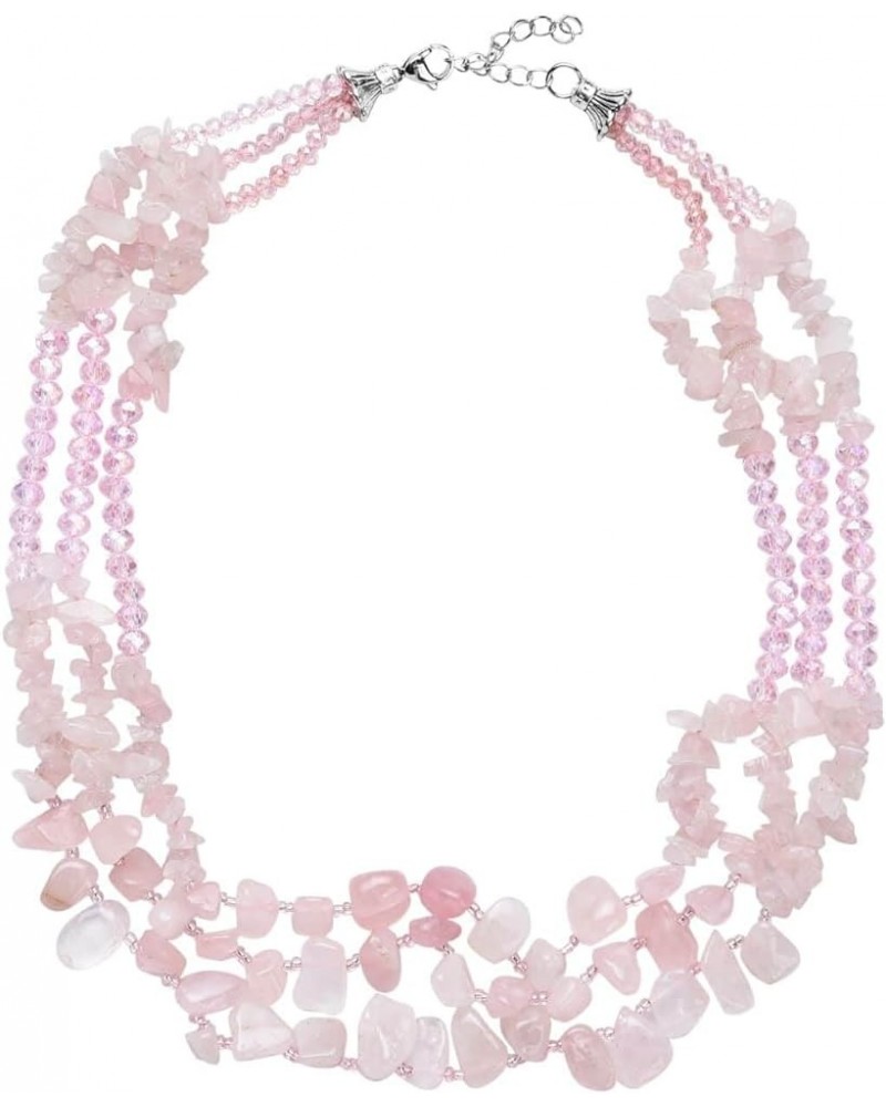 Shop LC Amethyst & Rose Quartz Beaded Necklace - Pink & Purple Crystal Layered Statement Necklace - Adjustable Gemstone & Bea...