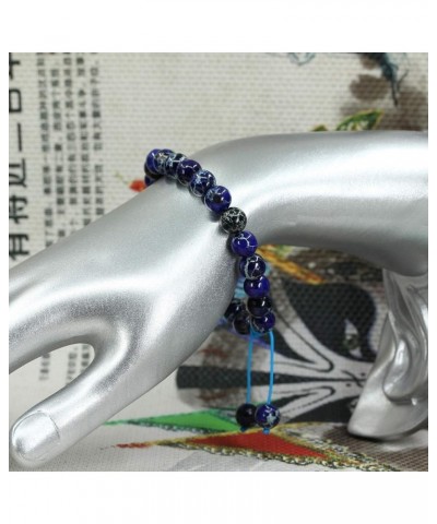 Natural Gemstone 8mm Round Beads Adjustable Braided Macrame Tassels Chakra Reiki Bracelet Blue Sea Sediment $7.45 Bracelets