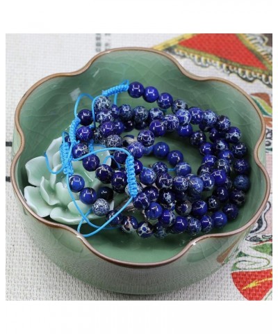 Natural Gemstone 8mm Round Beads Adjustable Braided Macrame Tassels Chakra Reiki Bracelet Blue Sea Sediment $7.45 Bracelets