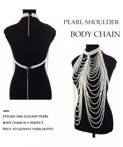 Pearl Body Chain Shoulder Shawl Necklaces Bra Chain Beaded Backless Body Jewelry Sexy Bikini Chest Chains Rave Outfit for Wom...