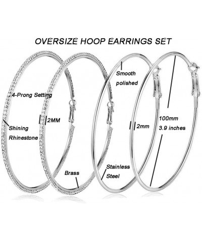 Large Rhinestone Hoop Earrings Shining Crystal Big Hoop Dangle Earrings for Women Girls 60mm/80mm/90mm/100mm 100mm alloy $8.1...